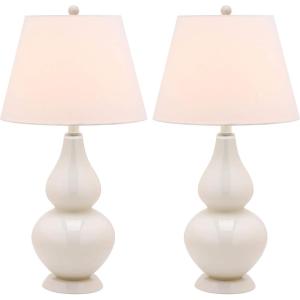 SAFAVIEH Lighting Collection – Cybil Set of 2 Red Double Gourd Glass Table Lamps, Modern Contemporary Design, LED Bulbs Included (LIT4088E-SET2)(Pearl Grey – Set of 2)