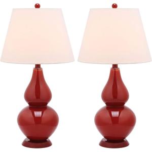 SAFAVIEH Lighting Collection – Cybil Set of 2 Red Double Gourd Glass Table Lamps, Modern Contemporary Design, LED Bulbs Included (LIT4088E-SET2)(Red – Set of 2)