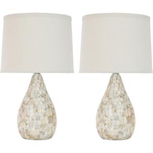 SAFAVIEH Lighting Collection – Lauralie Nautical Cream Capiz Shell Table Lamp, Set of 2, 21-Inch Bedroom Living Room Home Office Desk Nightstand Lamps, LED Bulbs Included (LIT4011A-SET2)(Ivory)