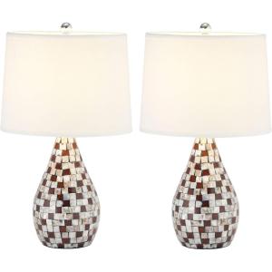 SAFAVIEH Lighting Collection – Lauralie Nautical Cream Capiz Shell Table Lamp, Set of 2, 21-Inch Bedroom Living Room Home Office Desk Nightstand Lamps, LED Bulbs Included (LIT4011A-SET2)(Brown)
