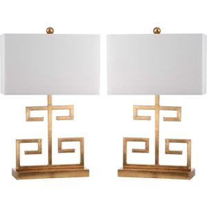 SAFAVIEH Lighting Collection – Set of 2 Greek Key Modern Gold 24-Inch Table Lamps, White Rectangular Shade, LED Bulbs Included, Bedroom Living Room Home Office (LIT4160C-SET2)(Gold – Set of 2)