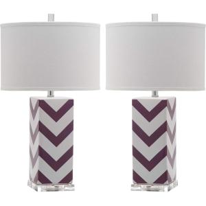 SAFAVIEH Lighting Collection Chevron Modern Contemporary Light Purple Stripe 27-inch Bedroom Living Room Home Office Desk Nightstand Table Lamp Set of 2 (LED Bulbs Included)(Light Purple)