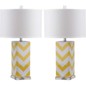 SAFAVIEH Lighting Collection Chevron Modern Contemporary Light Purple Stripe 27-inch Bedroom Living Room Home Office Desk Nightstand Table Lamp Set of 2 (LED Bulbs Included)(Yellow)