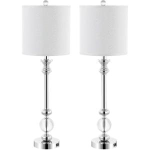 SAFAVIEH Lighting Collection Erica Modern Crystal Candlestick 31-inch Bedroom Living Room Home Office Desk Nightstand Table Lamp Set of 2 (LED Bulbs Included)(Crystal – with USB)