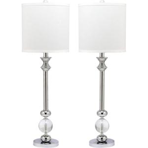 SAFAVIEH Lighting Collection Erica Modern Crystal Candlestick 31-inch Bedroom Living Room Home Office Desk Nightstand Table Lamp Set of 2 (LED Bulbs Included)(Crystal – without USB)
