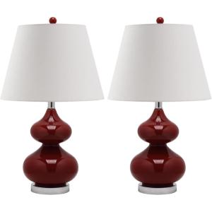 SAFAVIEH Lighting Collection Eva Modern Contemporary Fern Green Double Gourd Glass 24-inch Bedroom Living Room Home Office Desk Nightstand Table Lamp Set of 2 (LED Bulbs Included)(Red – Set of 2)