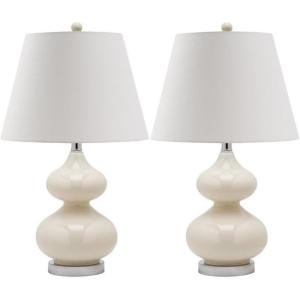 SAFAVIEH Lighting Collection Eva Modern Contemporary Fern Green Double Gourd Glass 24-inch Bedroom Living Room Home Office Desk Nightstand Table Lamp Set of 2 (LED Bulbs Included)(Light Grey – Set of 2)