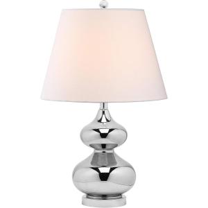 SAFAVIEH Lighting Collection Eva Modern Contemporary Yellow Double Gourd Glass 24-inch Bedroom Living Room Home Office Desk Nightstand Table Lamp (LED Bulbs Included)(Silver)