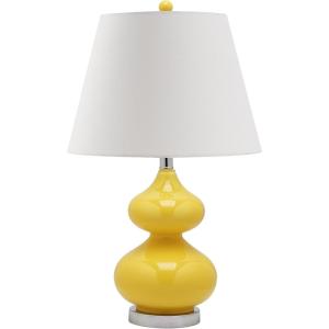 SAFAVIEH Lighting Collection Eva Modern Contemporary Yellow Double Gourd Glass 24-inch Bedroom Living Room Home Office Desk Nightstand Table Lamp (LED Bulbs Included)(Yellow)