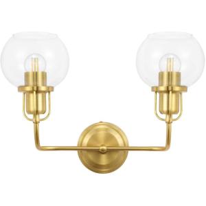 SAFAVIEH Lighting Collection Fenris Contemporary Brass/Clear 2-Light Single Wall Sconce(Brass/Clear)