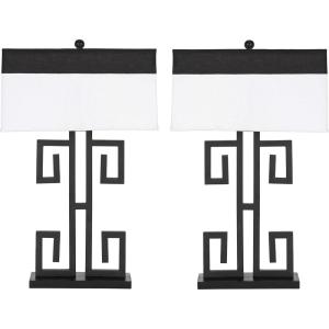 SAFAVIEH Lighting Collection Greek Key Modern Black 28-inch Bedroom Living Room Home Office Desk Nightstand Table Lamp Set of 2 (LED Bulbs Included)