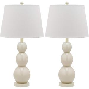 SAFAVIEH Lighting Collection Jayne Modern Contemporary Yellow 3-Sphere Glass 28-inch Bedroom Living Room Home Office Desk Nightstand Table Lamp Set of 2 (LED Bulbs Included)(Light Grey – Set of 2)