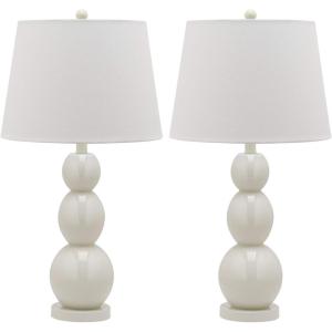 SAFAVIEH Lighting Collection Jayne Modern Contemporary Yellow 3-Sphere Glass 28-inch Bedroom Living Room Home Office Desk Nightstand Table Lamp Set of 2 (LED Bulbs Included)(White – Set of 2)