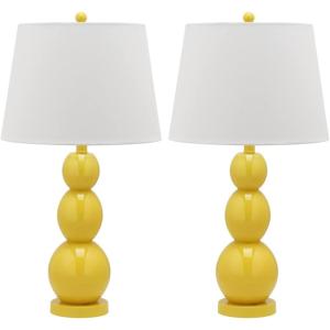 SAFAVIEH Lighting Collection Jayne Modern Contemporary Yellow 3-Sphere Glass 28-inch Bedroom Living Room Home Office Desk Nightstand Table Lamp Set of 2 (LED Bulbs Included)(Yellow – Set of 2)
