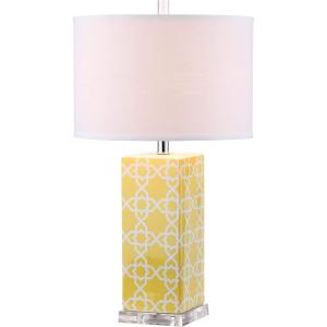 SAFAVIEH Lighting Collection Quatrefoil Modern Contemporary Yellow 27-inch Bedroom Living Room Home Office Desk Nightstand Table Lamp (LED Bulbs Included)(Yellow)