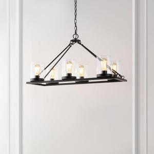 SAFAVIEH Lighting Collection Reagan Black 6-Light Hanging Adjustable Chandelier Light Fixture (LED Bulbs Included)