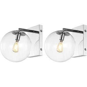 SAFAVIEH Lighting Collection Seoul Modern Gold/Clear Glass Globe Shade Wall Sconce Set of 2 Light Fixture, Ideal for Bathroom, Entryway, Vanity, Foyer, Hallway, Living Room (LED Bulbs Included)(Chrome)