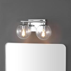 SAFAVIEH Lighting Collection Severa Brass/Clear Glass Globe Shade 2-Light Wall Sconce Light Fixture, Ideal for Bathroom, Entryway, Vanity, Foyer, Hallway, Living Room (LED Bulb Included)(Chrome)