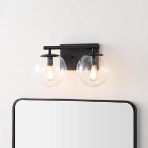 SAFAVIEH Lighting Collection Severa Brass/Clear Glass Globe Shade 2-Light Wall Sconce Light Fixture, Ideal for Bathroom, Entryway, Vanity, Foyer, Hallway, Living Room (LED Bulb Included)(Black)