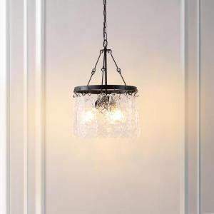 SAFAVIEH Lighting Collection Thryssa Black/Clear Glass 3-Light Hanging Adjustable Chandelier Light Fixture (LED Bulbs Included)