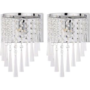 SAFAVIEH Lighting Collection Tilly Art Deco Modern Glam Chrome Iron/ Beaded Crystal Bedroom Bathroom Vanity Hallway Foyer Living Room Wall Sconce Set of 2 (LED Bulbs Included)