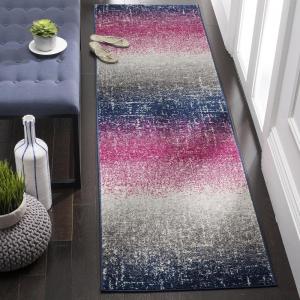 SAFAVIEH Madison Collection Area Rug – 5’3″ x 7’6″, Fuchsia & Navy, Boho Chic Stripe Design, Non-Shedding & Easy Care, Ideal for High Traffic Areas in Living Room, Bedroom (MAD601M)(Fuchsia/Navy)