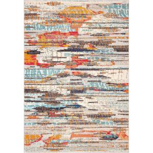 SAFAVIEH Madison Collection Area Rug – 5’3″ x 7’6″, Grey & Turquoise, Boho Abstract Distressed Design, Non-Shedding & Easy Care, Ideal for High Traffic Areas in Living Room, Bedroom (MAD419F)(Ivory/Multi)