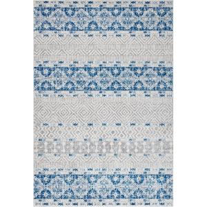 SAFAVIEH Madison Collection Area Rug – 5’3″ x 7’6″, Grey & Turquoise, Boho Chic Design, Non-Shedding & Easy Care, Ideal for High Traffic Areas in Living Room, Bedroom (MAD797G)(Silver/Navy)
