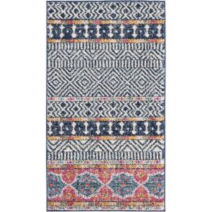 SAFAVIEH Madison Collection Area Rug – 5’3″ x 7’6″, Grey & Turquoise, Boho Chic Design, Non-Shedding & Easy Care, Ideal for High Traffic Areas in Living Room, Bedroom (MAD797G)(Navy/Ivory)