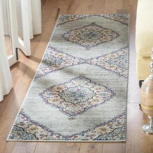 SAFAVIEH Madison Collection Area Rug – 5’3″ x 7’6″, Light Grey & Blue, Boho Chic Medallion Design, Non-Shedding & Easy Care, Ideal for High Traffic Areas in Living Room, Bedroom (MAD153F)(Light Grey/Fuchsia)