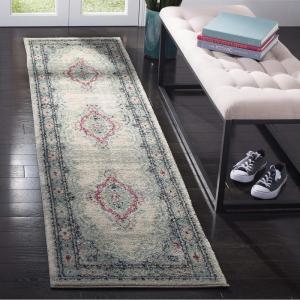SAFAVIEH Madison Collection Area Rug – 5’3″ x 7’6″, Light Grey & Blue, Oriental Boho Chic Distressed Design, Non-Shedding & Easy Care, Ideal for High Traffic Areas in Living Room, Bedroom (MAD926F)(Light Grey/Fuchsia)