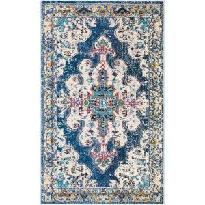 SAFAVIEH Madison Collection Area Rug – 5’3″ x 7’6″, Navy & Grey, Boho Chic Medallion Distressed Design, Non-Shedding & Easy Care, Ideal for High Traffic Areas in Living Room, Bedroom (MAD452M)(Navy/Grey)