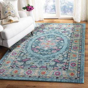 SAFAVIEH Madison Collection Area Rug – 6′ x 9′, Light Blue & Fuchsia, Boho Chic Medallion Design, Non-Shedding & Easy Care, Ideal for High Traffic Areas in Living Room, Bedroom (MAD306M)(Light Blue/Fuchsia)