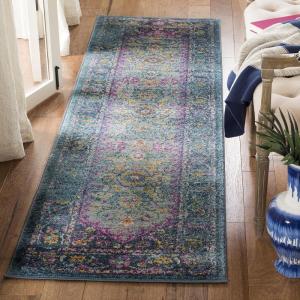 SAFAVIEH Madison Collection Area Rug – 6′ x 9′, Light Grey & Fuchsia, Boho Chic Distressed Design, Non-Shedding & Easy Care, Ideal for High Traffic Areas in Living Room, Bedroom (MAD122G)(Blue/Fuchsia)