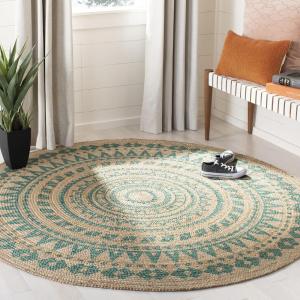 SAFAVIEH Natural Fiber Collection Area Rug – 3′ Round, Teal & Natural, Handmade Boho Mandala Braided Jute, Ideal for High Traffic Areas in Living Room, Bedroom (NF802E)(Teal/Natural)
