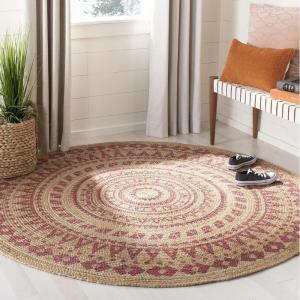 SAFAVIEH Natural Fiber Collection Area Rug – 3′ Round, Teal & Natural, Handmade Boho Mandala Braided Jute, Ideal for High Traffic Areas in Living Room, Bedroom (NF802E)(Pink/Natural)