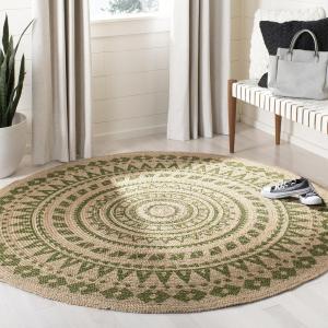 SAFAVIEH Natural Fiber Collection Area Rug – 3′ Round, Teal & Natural, Handmade Boho Mandala Braided Jute, Ideal for High Traffic Areas in Living Room, Bedroom (NF802E)(Green/Natural)