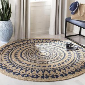 SAFAVIEH Natural Fiber Collection Area Rug – 3′ Round, Teal & Natural, Handmade Boho Mandala Braided Jute, Ideal for High Traffic Areas in Living Room, Bedroom (NF802E)(Royal Blue/Natural)