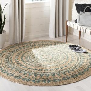 SAFAVIEH Natural Fiber Collection Area Rug – 3′ Round, Teal & Natural, Handmade Boho Mandala Braided Jute, Ideal for High Traffic Areas in Living Room, Bedroom (NF802E)(Aqua/Natural)