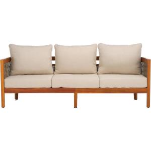 SAFAVIEH Outdoor Collection Amanda Natural Acacia Solid Wood/Taupe Cushion 3-Seater Sofa