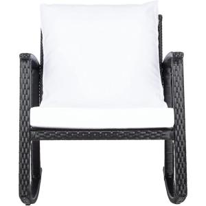 SAFAVIEH Outdoor Collection Daire Woven Beige/White Cushion Rocking Chair for Patio Porch Backyard Sunroom(Black/White)