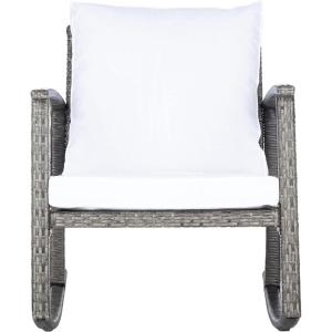 SAFAVIEH Outdoor Collection Daire Woven Beige/White Cushion Rocking Chair for Patio Porch Backyard Sunroom(Grey Brown/White)