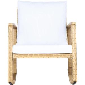 SAFAVIEH Outdoor Collection Daire Woven Beige/White Cushion Rocking Chair for Patio Porch Backyard Sunroom(Natural/White)