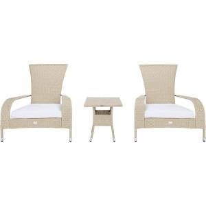 SAFAVIEH Outdoor Collection Edna Natural/White Cushion 3-Piece Lounge Set with Table (PAT7719D)(Beige/White)