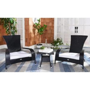 SAFAVIEH Outdoor Collection Edna Natural/White Cushion 3-Piece Lounge Set with Table (PAT7719D)(Black/White)