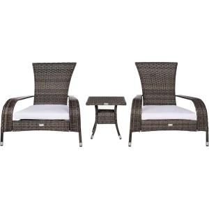 SAFAVIEH Outdoor Collection Edna Natural/White Cushion 3-Piece Lounge Set with Table (PAT7719D)(Grey Brown/White)