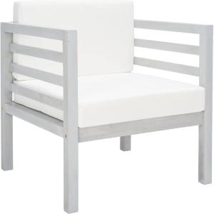 SAFAVIEH Outdoor Collection Kinnell Natural Acacia Wood/Grey Cushion Armchair(Grey/Beige)