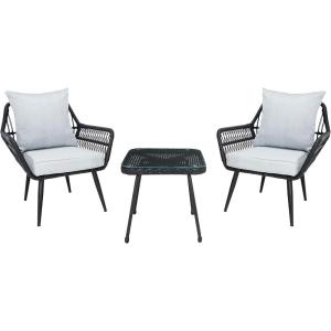 SAFAVIEH Outdoor Collection Londyn Grey 3-Piece Patio Conversation Set(Black/Grey)