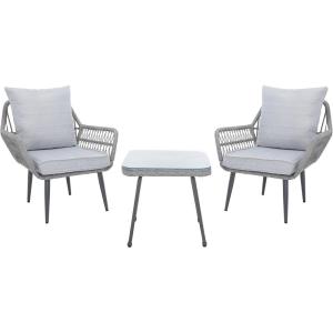 SAFAVIEH Outdoor Collection Londyn Grey 3-Piece Patio Conversation Set(Grey)