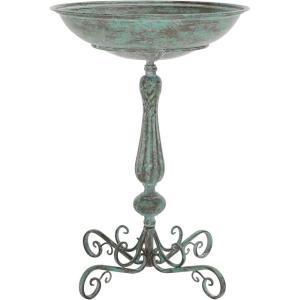 SAFAVIEH Outdoor Collection Orian Antique Dark Green Wrought Iron Bird Bath(Antique Dark Green)